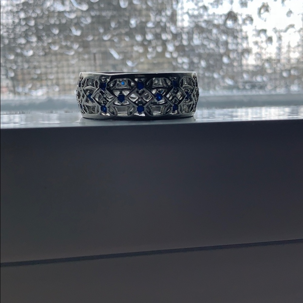 Ring sterling .925 with White and Blue CZ stones